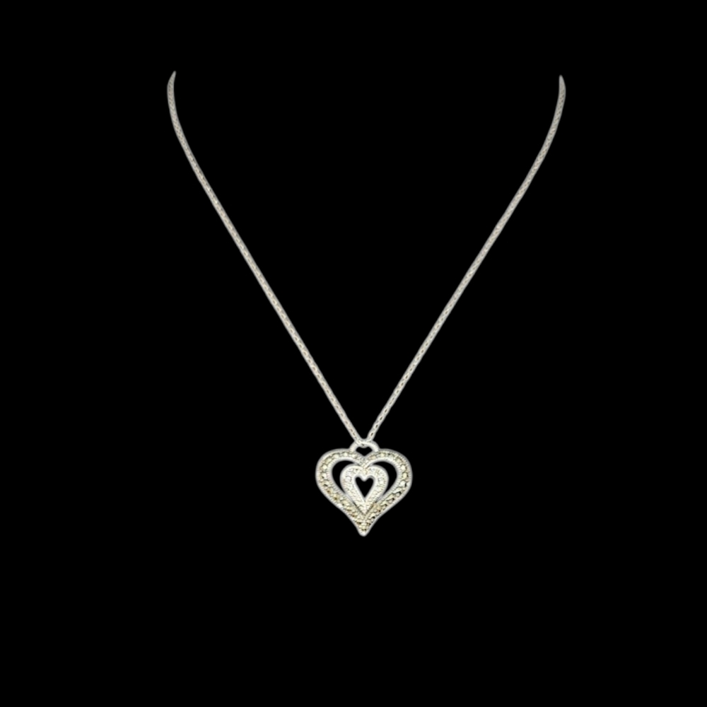 JUDITH JACK Silver Heart Necklace w Marcasite & Crystal Rhinestones - Picture 2 of 5